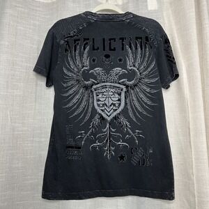 Y2K Vintage Affliction Eagle Crest Black Velvet Distressed Shirt ‎ Men's Medium